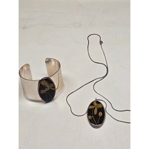 Four and Twenty Blackbirds Botanical Resin Cuff Bracelet & Necklace Jewelry Set